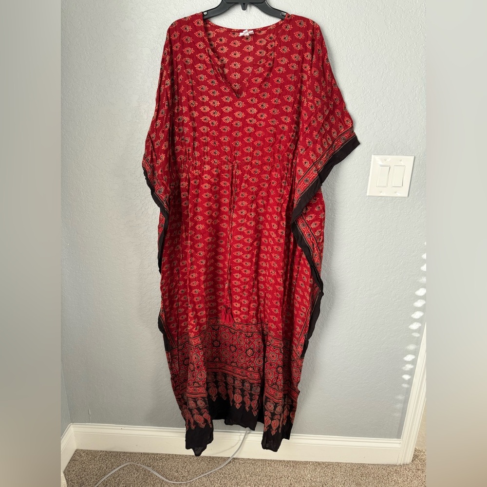 Pax Philomena natural dye Susie dress maxi kaftan ONE SIZE red black - Picture 3 of 6
